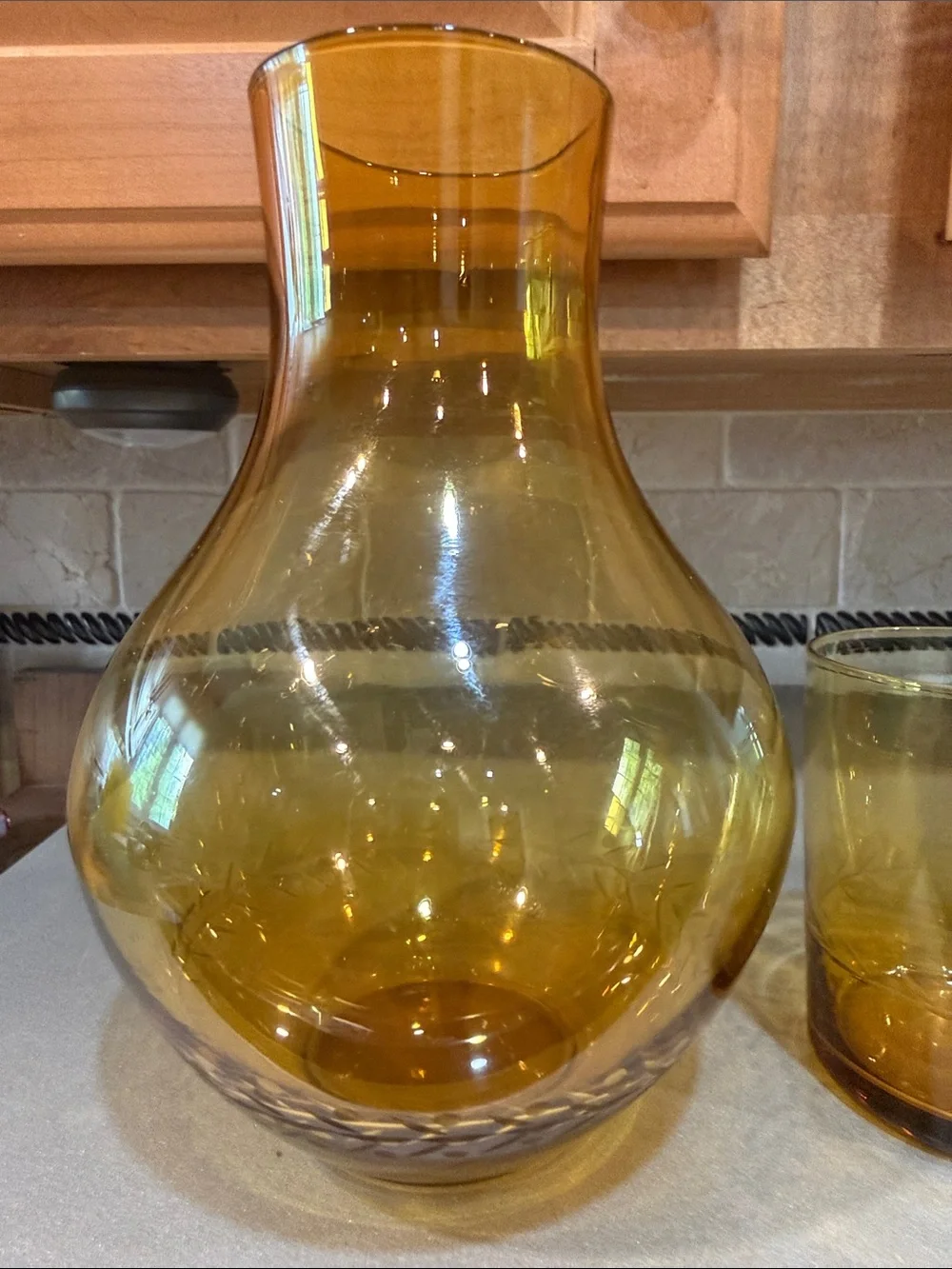 Amber Glass Decorative Carafe with Matching Glass  - Bedside or Barware